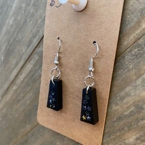 Handmade Black Dangle Earrings With Stars